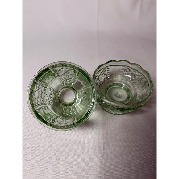 VTG Indiana Glass "Stars and Bars" pattern fairy lamp in light green glass RARE - Picture 4 of 4